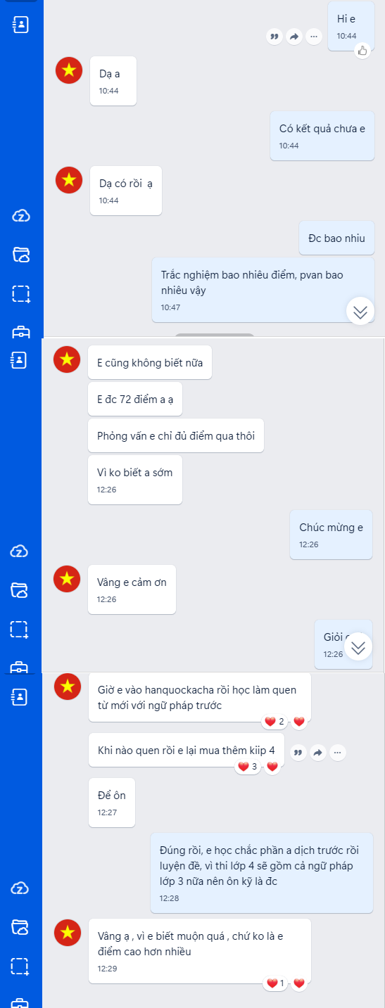 Ảnh ghép tin nhắn Zalo học viên đỗ KIIP 3 - 72 điểm