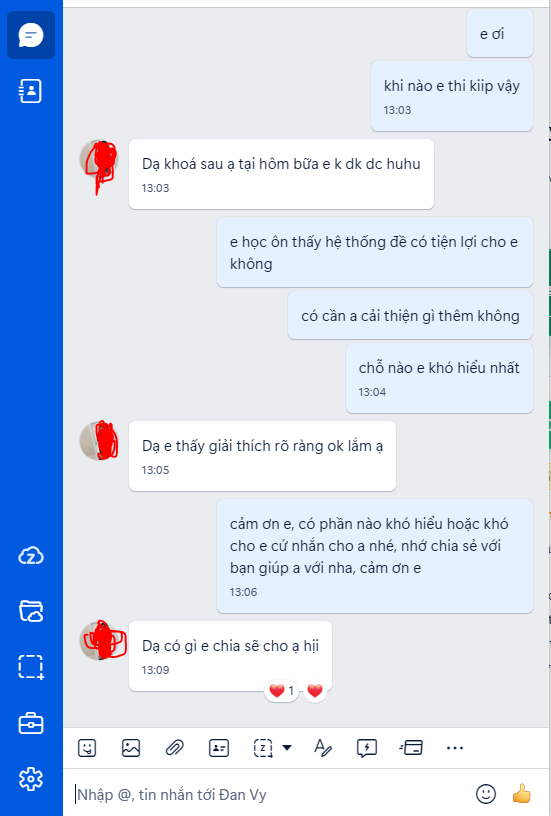 Ảnh tin nhắn Zalo học viên đang ôn KIIP 4