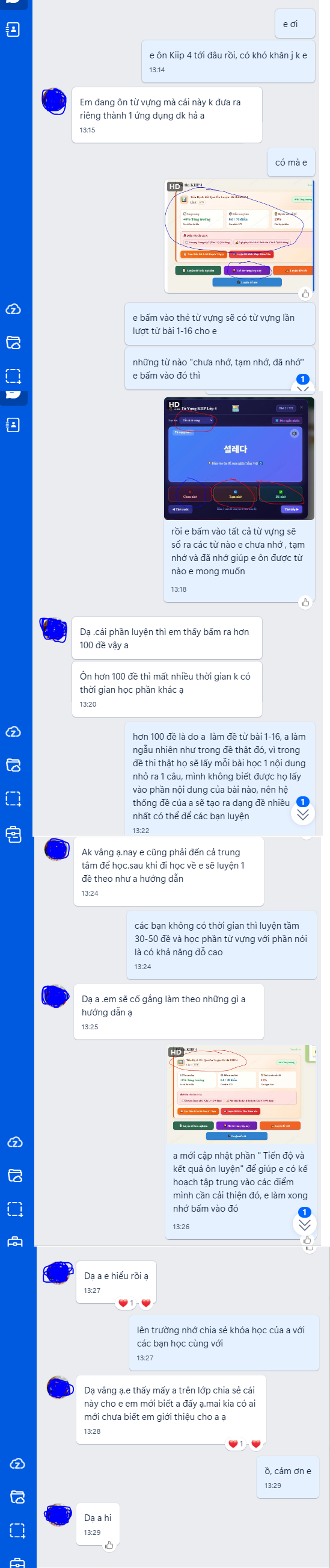 Ảnh chát Zalo học viên được bạn bè giới thiệu ôn KIIP 4